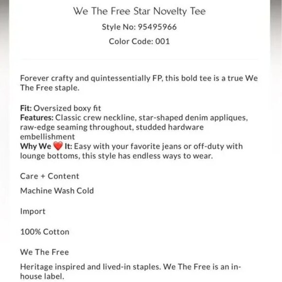 Free People NWT We the Free Star Novelty Tee in Washed Black Combo - xs - Picture 5 of 9